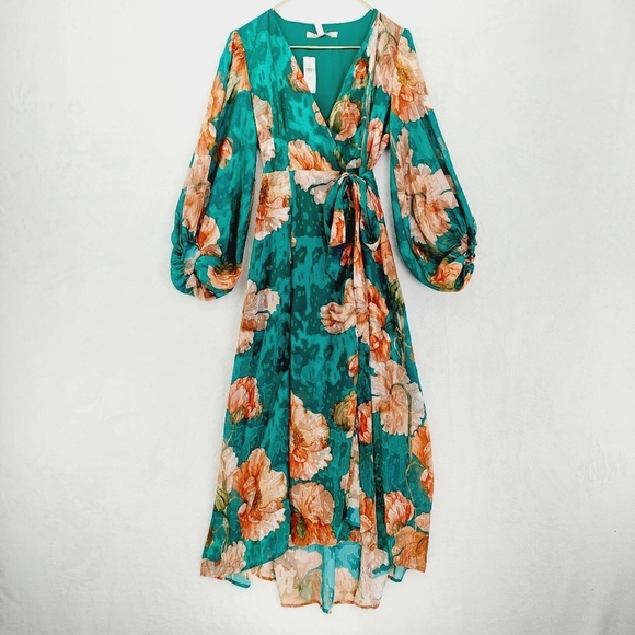 NEW Hutch Teal Floral Wrap with Tie Waist Summer V Neck Dress P6670 - Picture 2 of 10